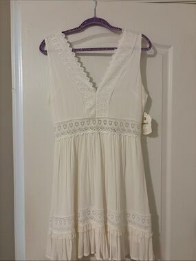 Altar'd State Ivory Lace-Trim Boho Dress